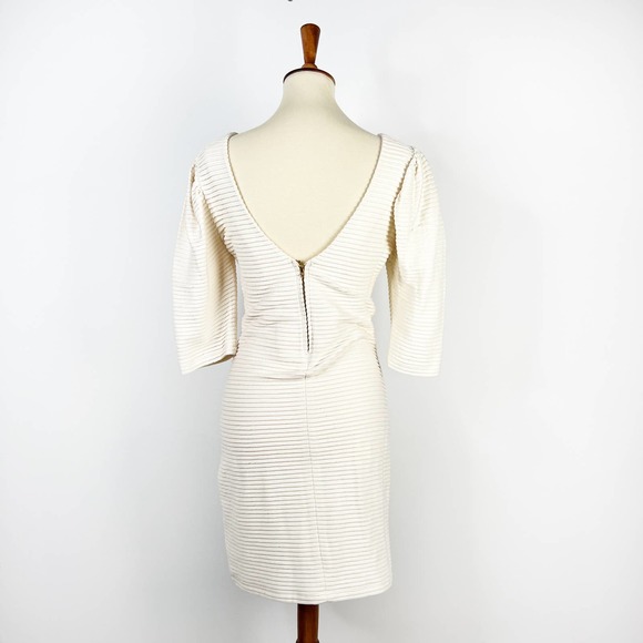 White ribbed dress puff shoulders low back Size Medium - Large - Picture 7 of 9